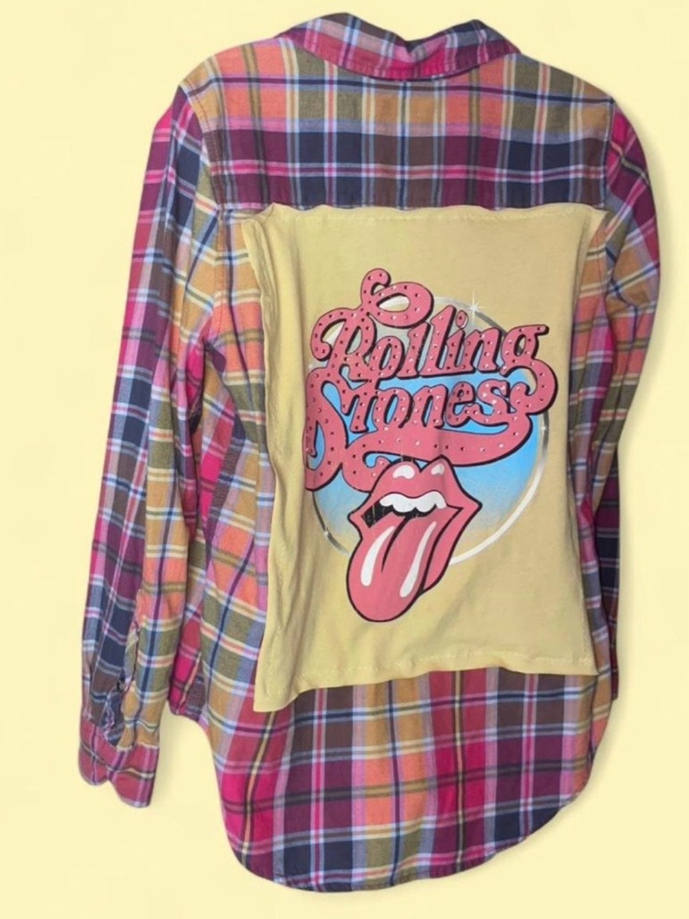 Upcycled Sonoma Rolling Stones Plaid Button-Down Shirt with rhinestones - Picture 5 of 15